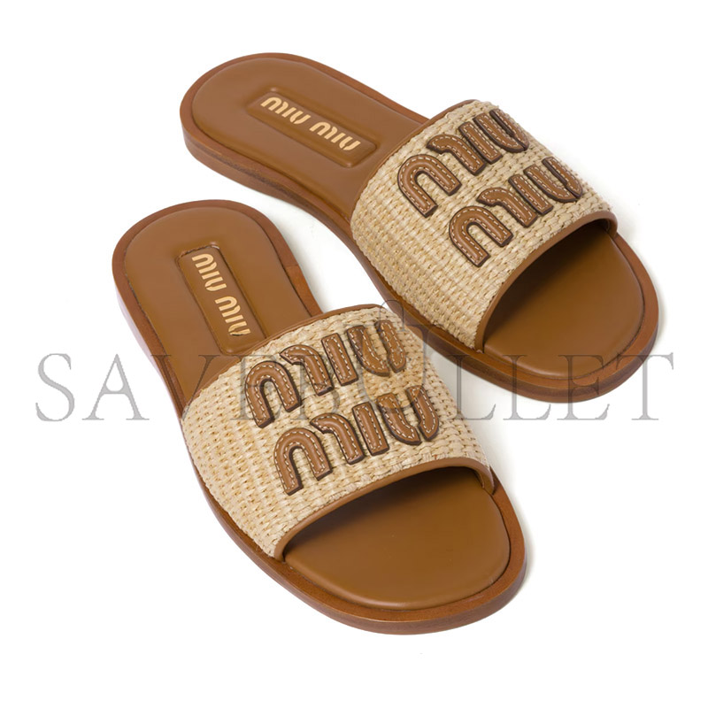 M1v M1v raffia-effect woven fabric slides 5xx644